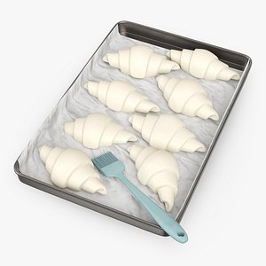Oven Tray with Raw Croissants and Oil Brush