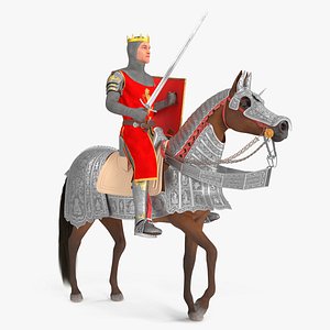 3D Knight King on Horseback in Armor Fur