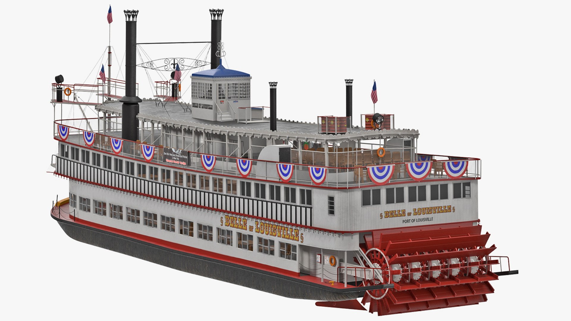 Belle of Louisville Riverboat Rigged for Cinema 4D 3D model for vehicle visualization, games, animation, transport scenes, and automotive rendering