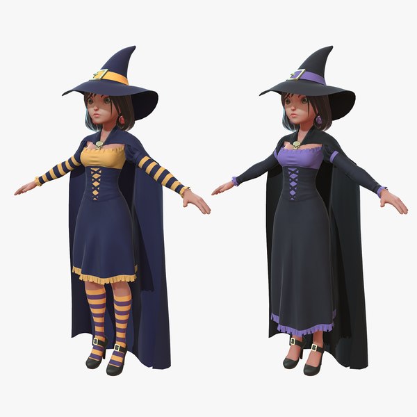 cartoon witch girl 3d obj