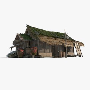 3D Asian ancient architecture thatched cottage distillery