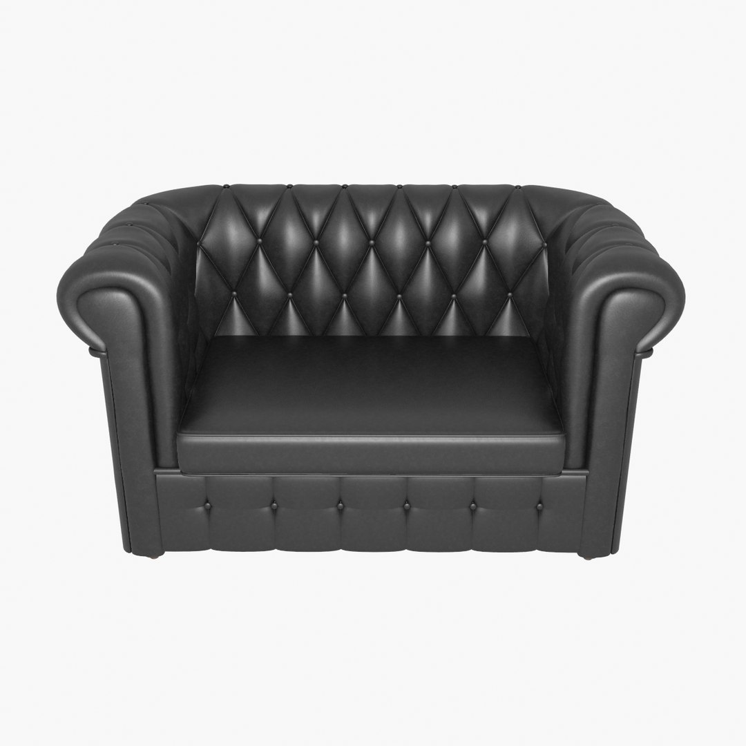 3D Chesterfield leather loveseat black TurboSquid 1887990
