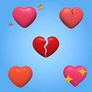 3D hearts icons model