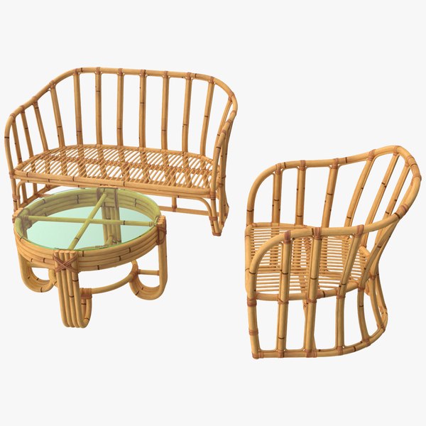 3D model Vintage Bamboo Furniture Set TurboSquid 2042313