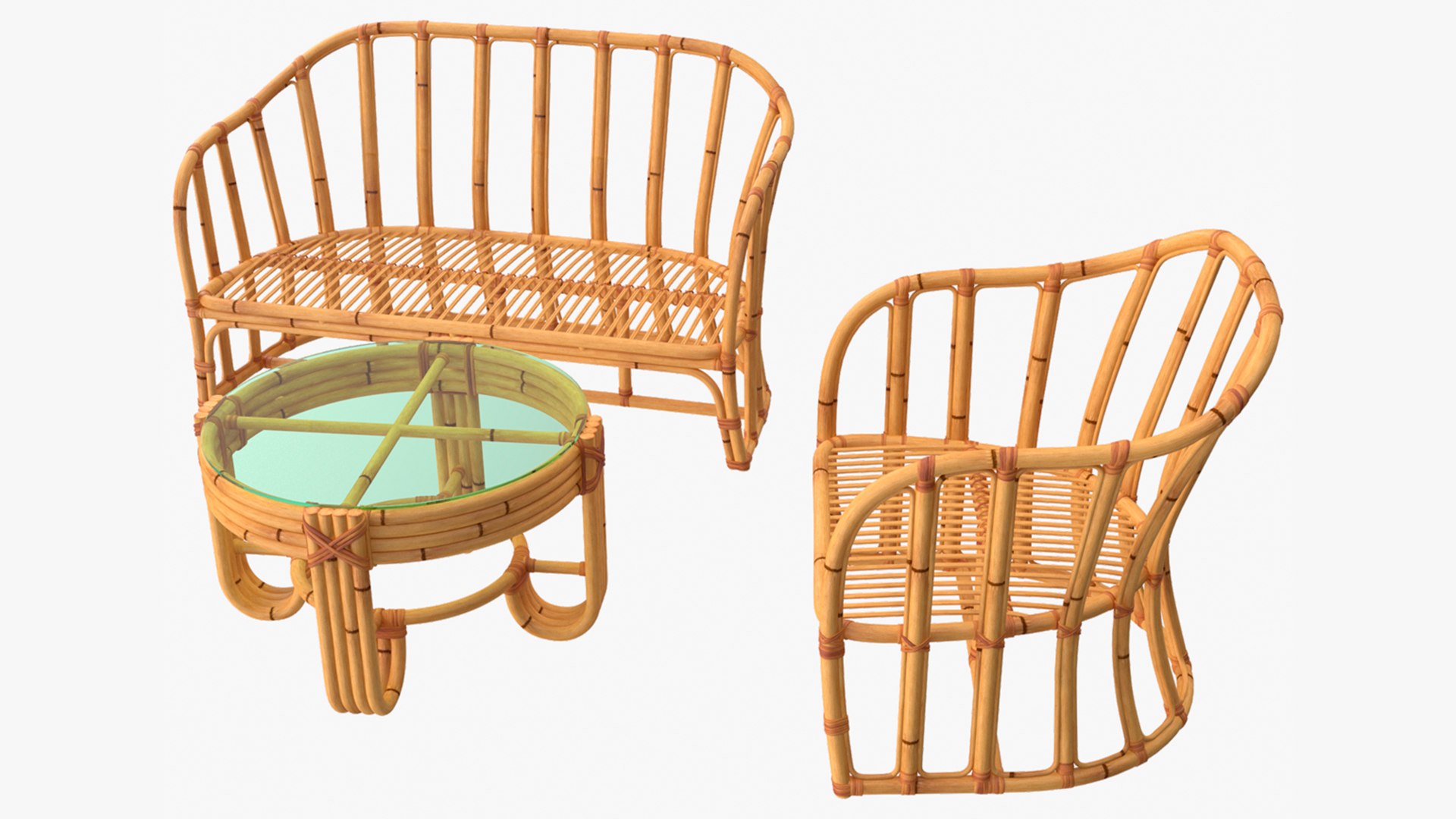 Vintage Bamboo Furniture Set 3D model preview