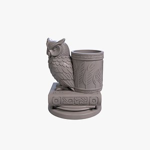 Owl of Wisdom Pen Holder Ornate Scholars Desk Organizer STL File 3D Printable File