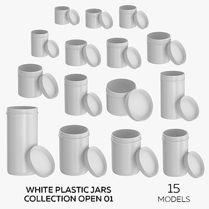 3D White Plastic Jars Collection Open 01 - 15 models