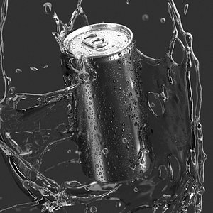 Black 250ml Sleek Can With Splash - soda falling in water drops