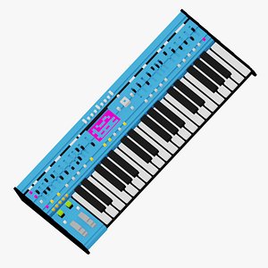 Blue colorful toy synthesizer pixel art stylized 3D