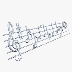 silver music stave notes 3D model