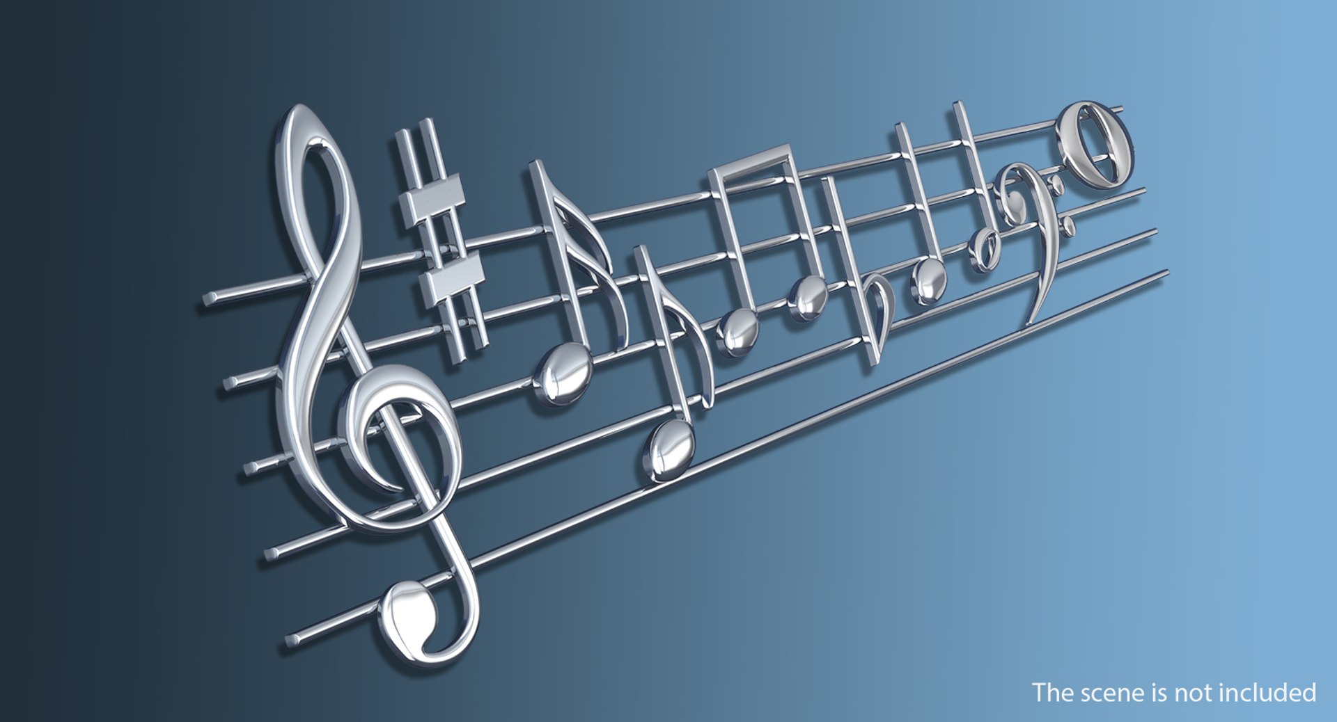 Silver Music Stave and Notes 3D model preview