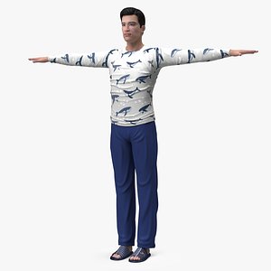 3D Asian Man Home Style Clothes Rigged for Cinema 4D