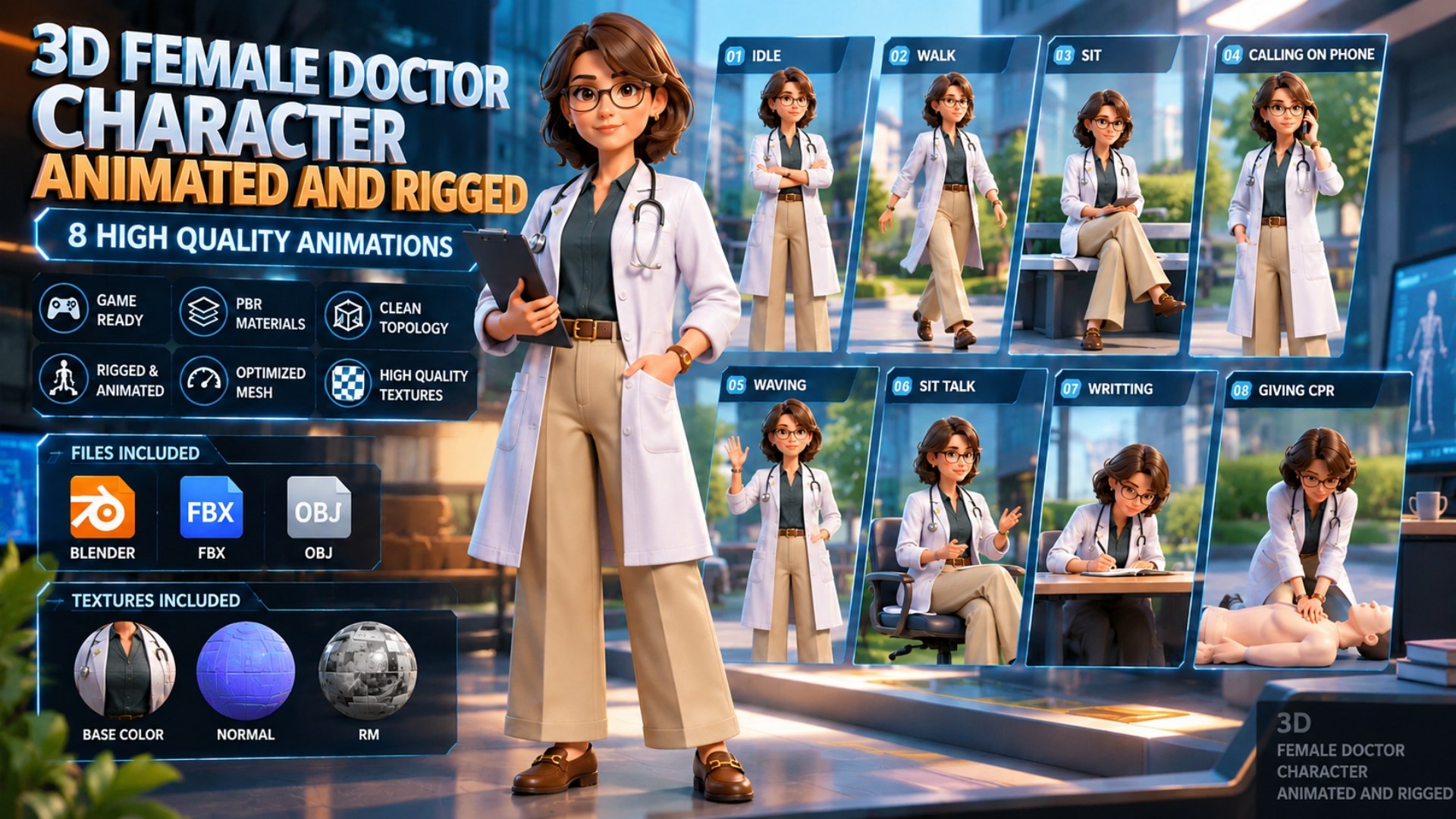 3D Animated Female Doctor Character  Rigged Game Ready 3D Model model https://p.turbosquid.com/ts-thumb/Gk/9sjdXY/QV/femaledoctor_image_1/jpg/1788031960/1920x1080/fit_q87/5c5e46866ab2877ab698d8906aae84407dbe0a9e/femaledoctor_image_1.jpg