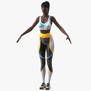 3D dark skin fitness woman rigged model