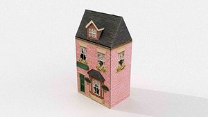 Low-poly Victorian Pink Brick House