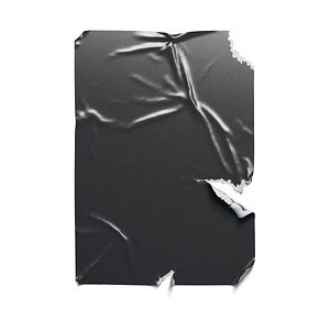 3D Black Torn Wheatpaste Poster - paper wrinkled glued affiche