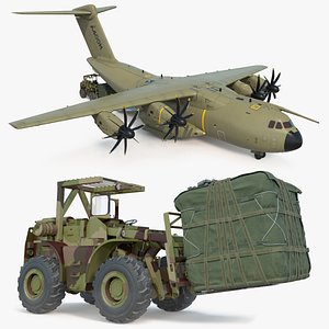 Military Forklift Loads Cargo to the Airbus A400M