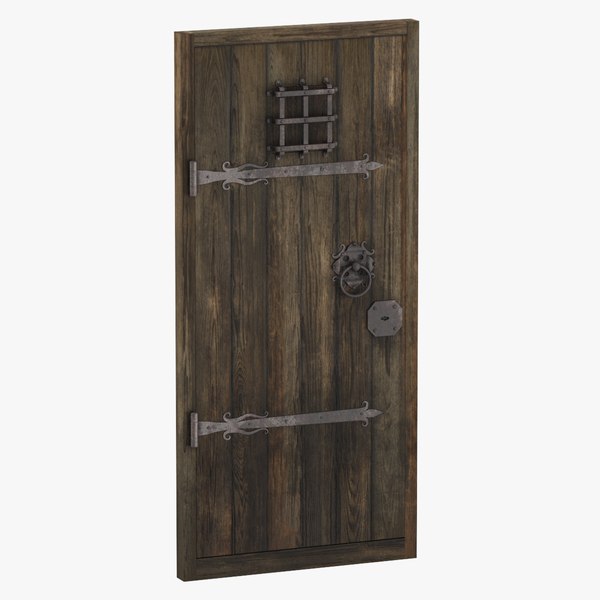 3D Medieval Wooden Door Single 01