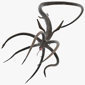 3D Mythical Sea Leviathan Serpent Form Black Rigged