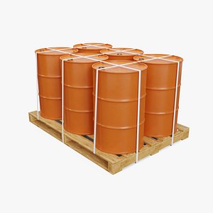 3D Orange Barrels with Pallet