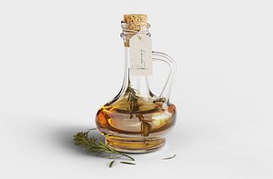 3D Olive oil bottle with rosemary model