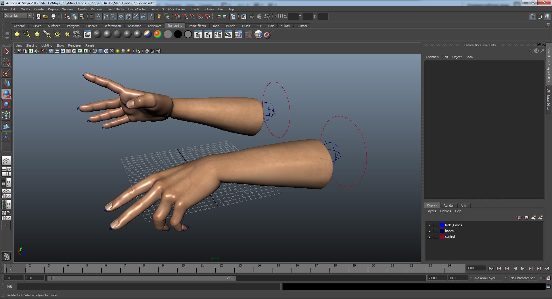 3d man hands 2 rigged