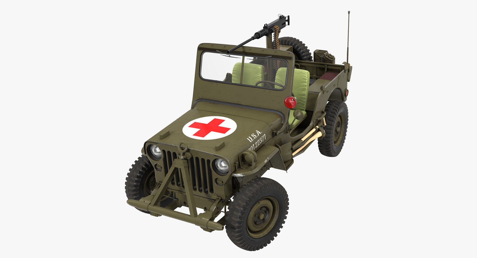 US Army Jeep Willys MB Ambulance Rigged 3D Model
