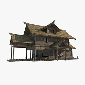 3D Asian Ancient Architecture Thatched Cottage Hotel
