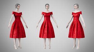 Dress 42 Ruby Velvet With Design 3D model
