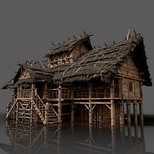 medieval wooden house building fantasy model