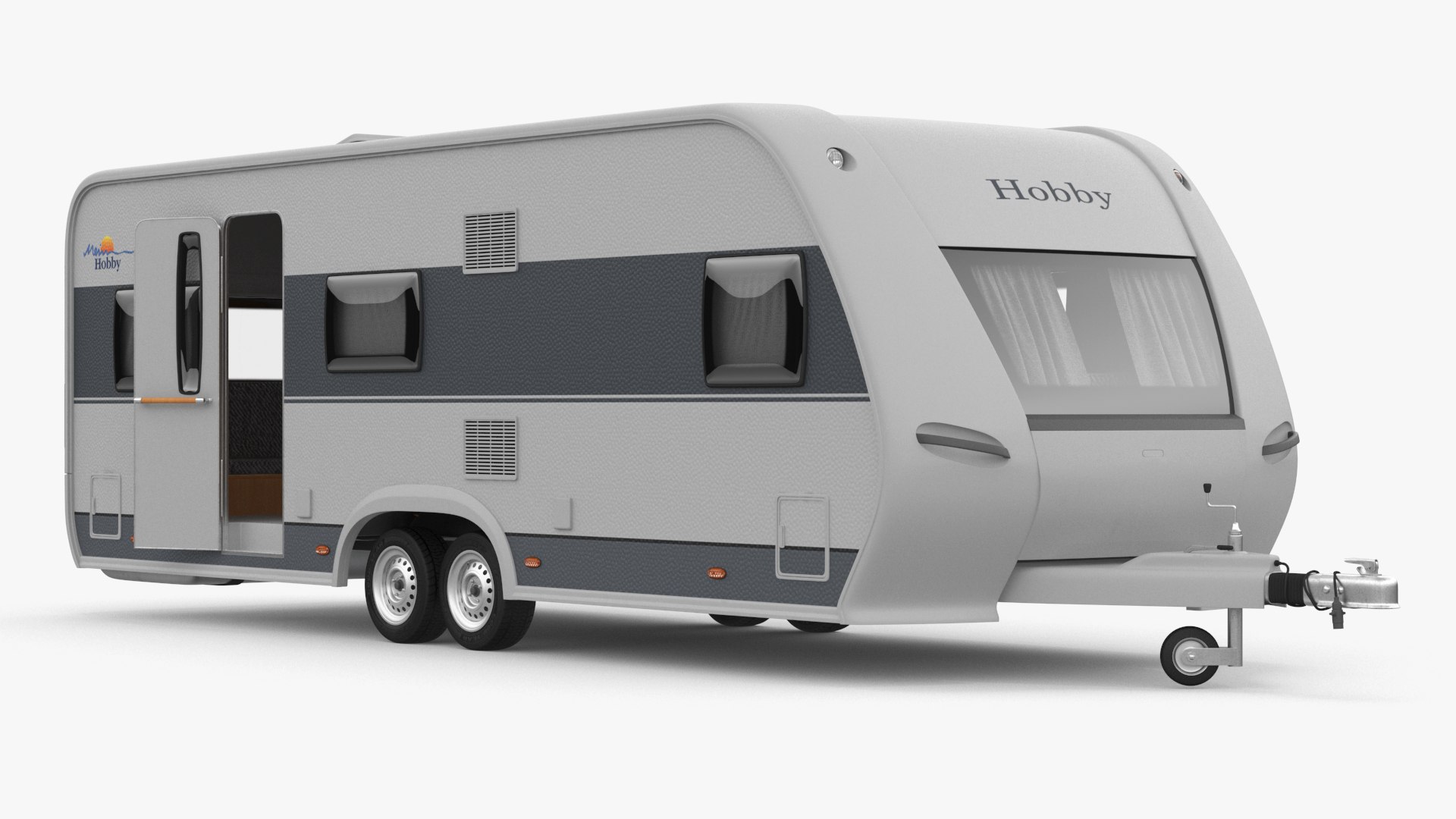 Hobby Caravan Trailer Rigged 3D model preview