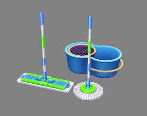 Cartoon mops and bucket