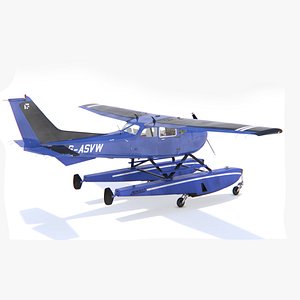 3D Amphibious Aircraft Cessna 172 Rigged for Cinema 4D model