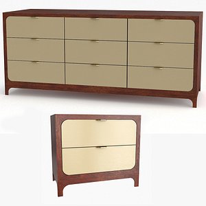 Paterson Lacquered Ivory Nightstand and Dresser