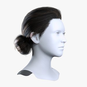 Realistic Dark Brown Low Bun Hairstyle 3D Asset 3D model
