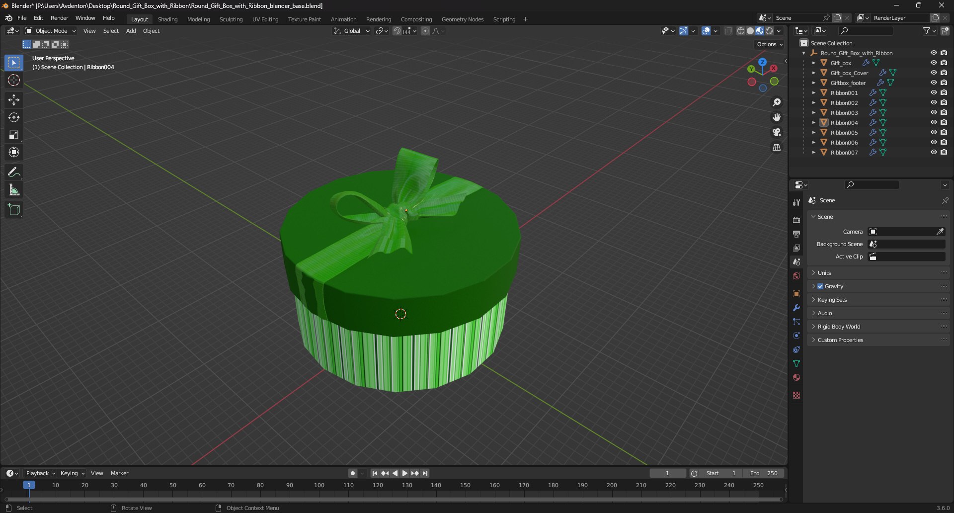 Round Gift Box With Ribbon Model - TurboSquid 2325108