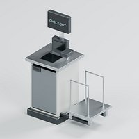 Retail Self Checkout Kiosk with Scanner and Bagging Platform