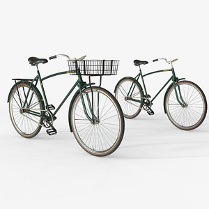 3D Green Vintage City Bicycle with Front Basket