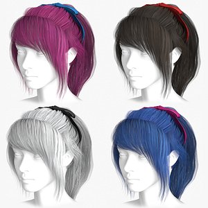 Wig Hairstyle Female 4 colors 3D model