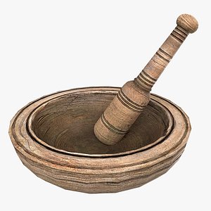 Wooden Mortar and pestle 3D model