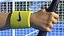 Man Hand with Nike Swoosh Wristband Holds Tennis Racquet Rigged for Cinema 4D