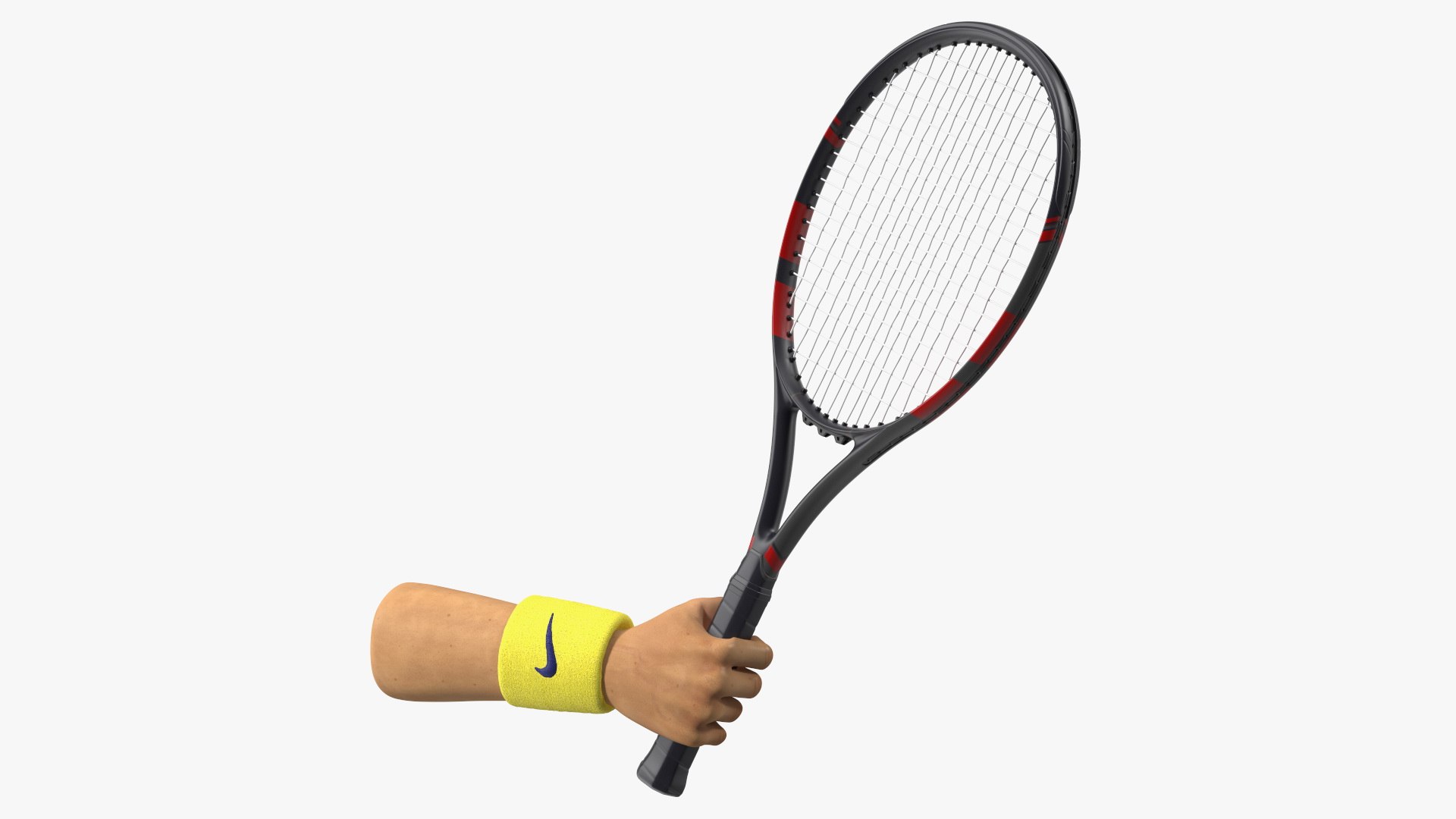 Man Hand with Nike Swoosh Wristband Holds Tennis Racquet Rigged for Cinema 4D 3D model preview