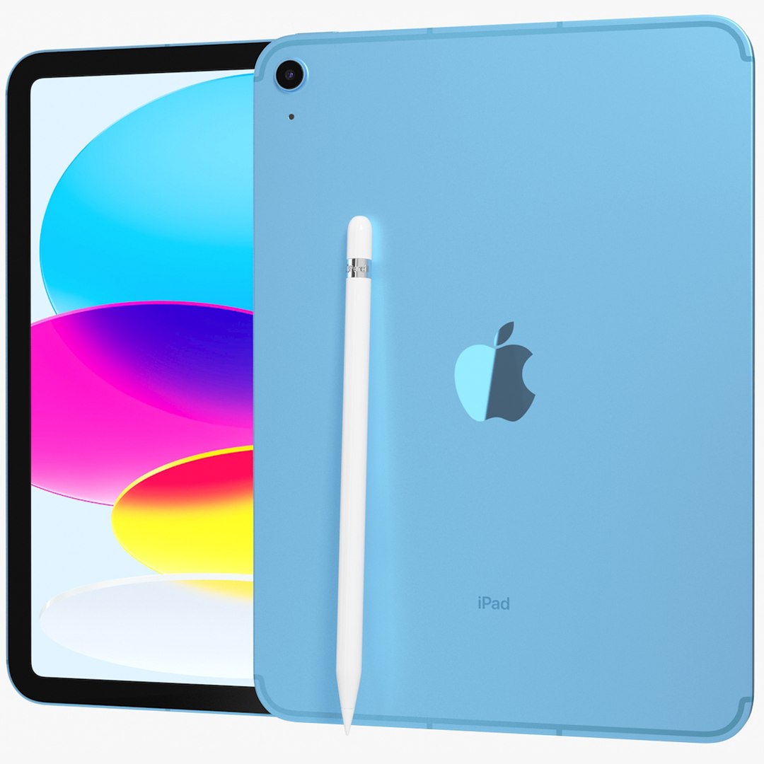 Apple IPad 2022 10th Gen WiFi-Cellular With Pencil Blue 3D Model