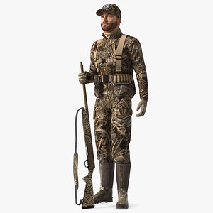 Man On Duck Hunt Standing in Grass Camo Fur