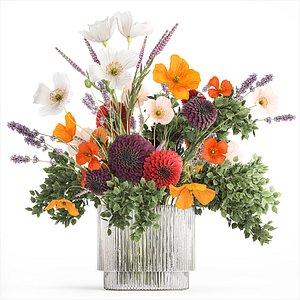 Bouquet of wildflowers Chrysanthemum Lavender Poppy 408