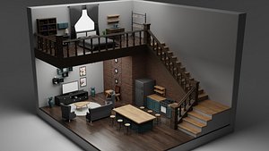 3D model Interior Design Cartoon Style Low-poly 3D model