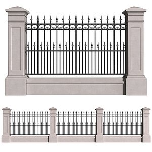 3D Fence in classic style with wrought iron railing
