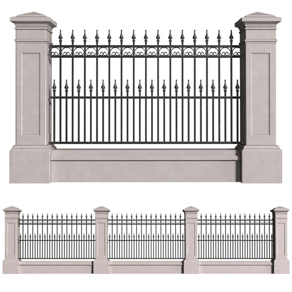 modelo 3d Fence in classic style with wrought iron railing - TurboSquid ...