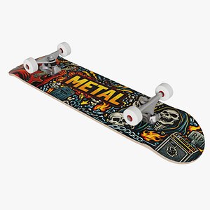 3D model Heavy Metal Skateboard Complete with Skull and Devil Graphic Art