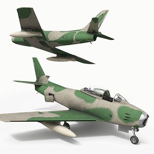 3D Retro Combat Jet With Front Air Intake Camouflage with Interior Rigged for Maya